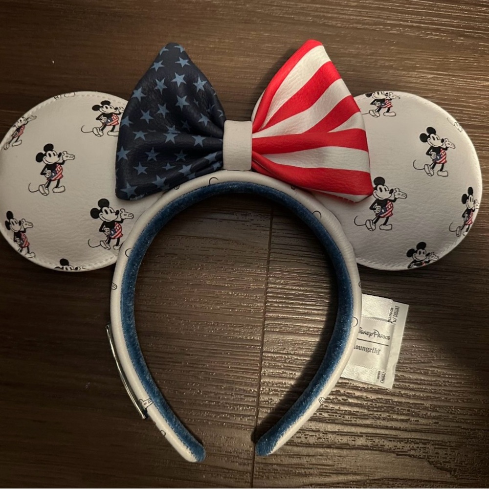 Loungefly Mickey Minnie Mouse Ears with American Flag Bow Park Authentic